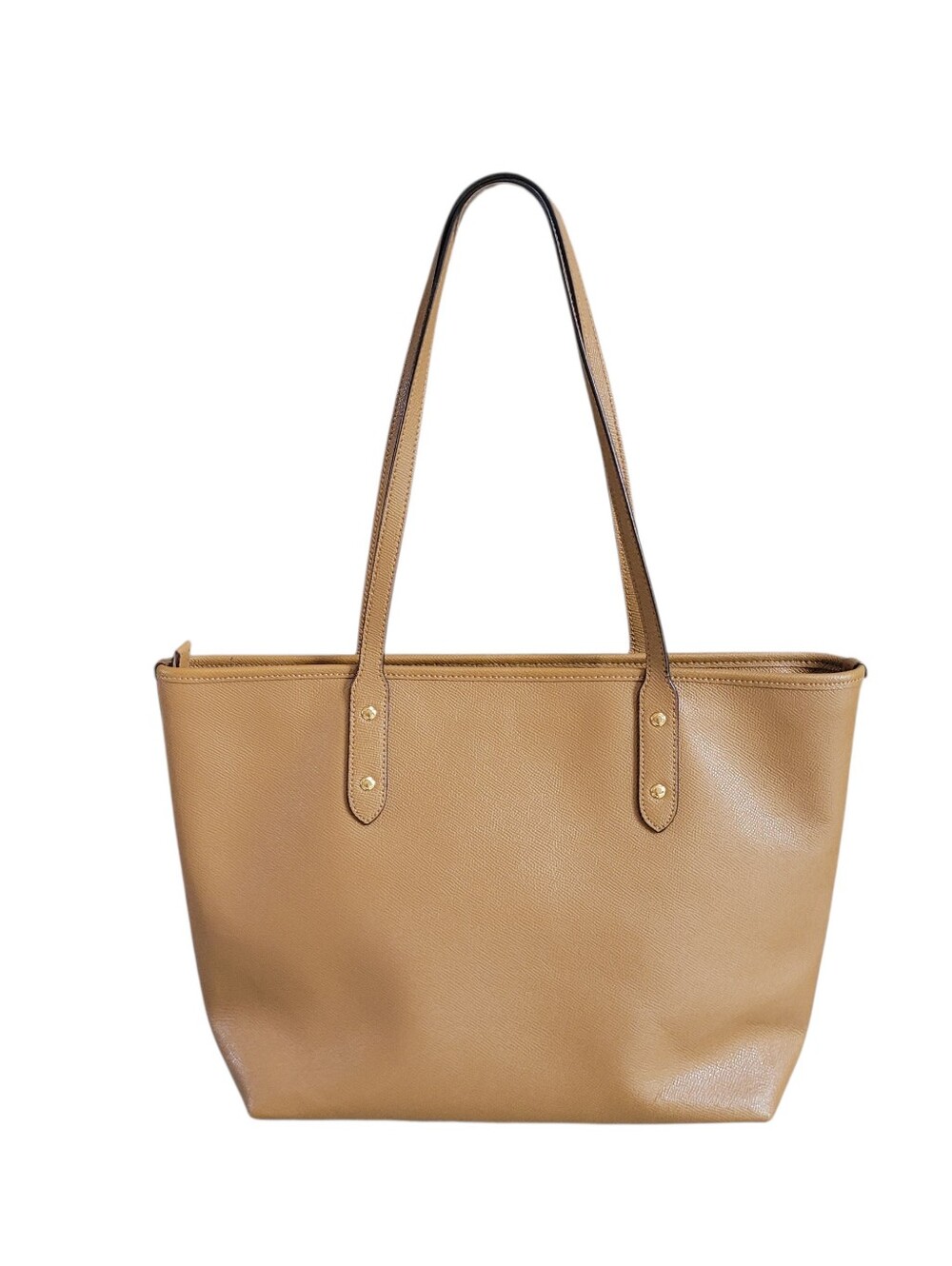 Like New Coach Caramel Tan Leather Tote Shoulder Bag F58846 Crossgrain Zip Top - Picture 2 of 10